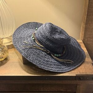 Braided Beaded Navy Straw Sun Hat